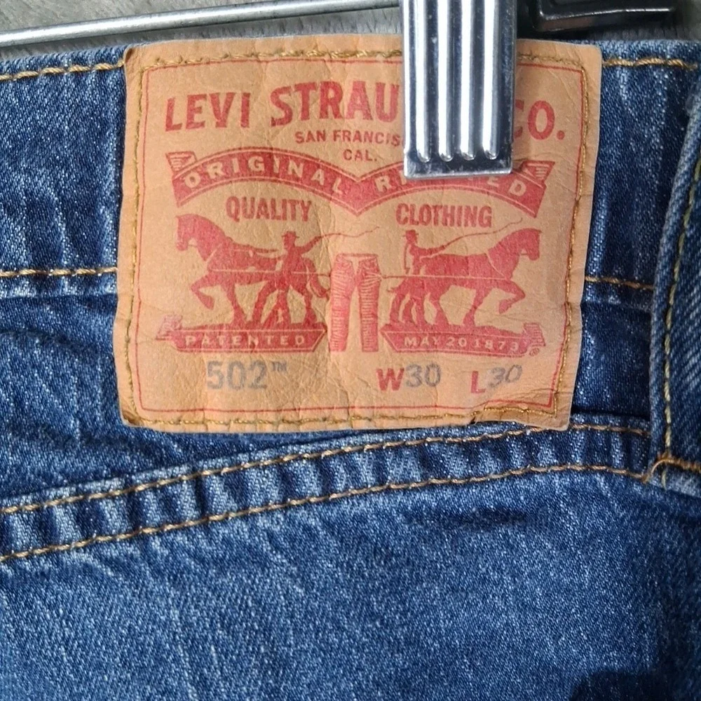 Levis 502 Mens‎ 30x30 Taper Fit Stretchable Dark Blue To The Falls Casual Denim